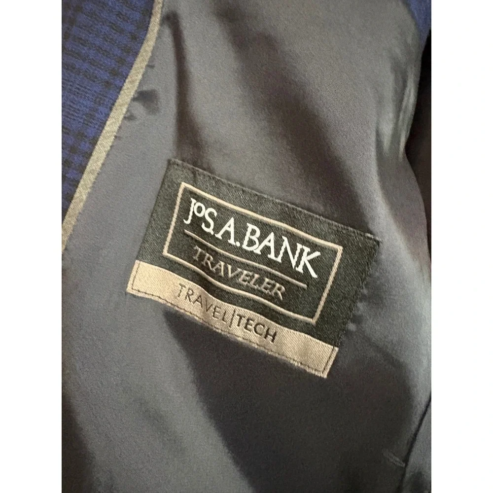 Jos A Bank Traveler Travel Tech Slim Fit Blazer Blue Black‎ Check Sport Coat